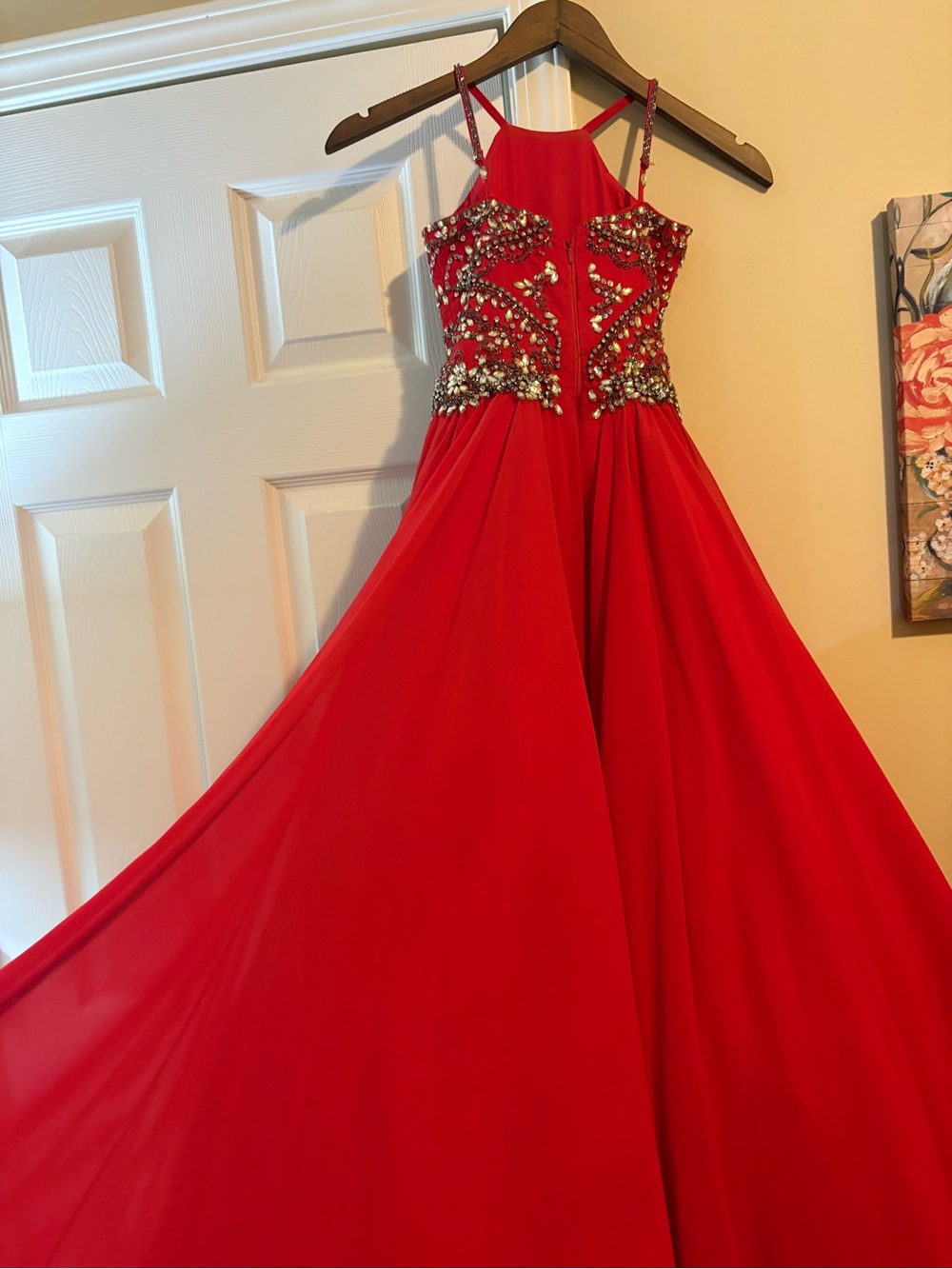 Rachel Allan Vibrant Red Jeweled Girls Formal Gown